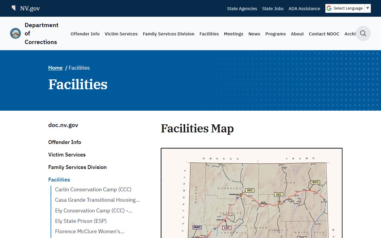 Nevada inmate population NDOC facilities directory