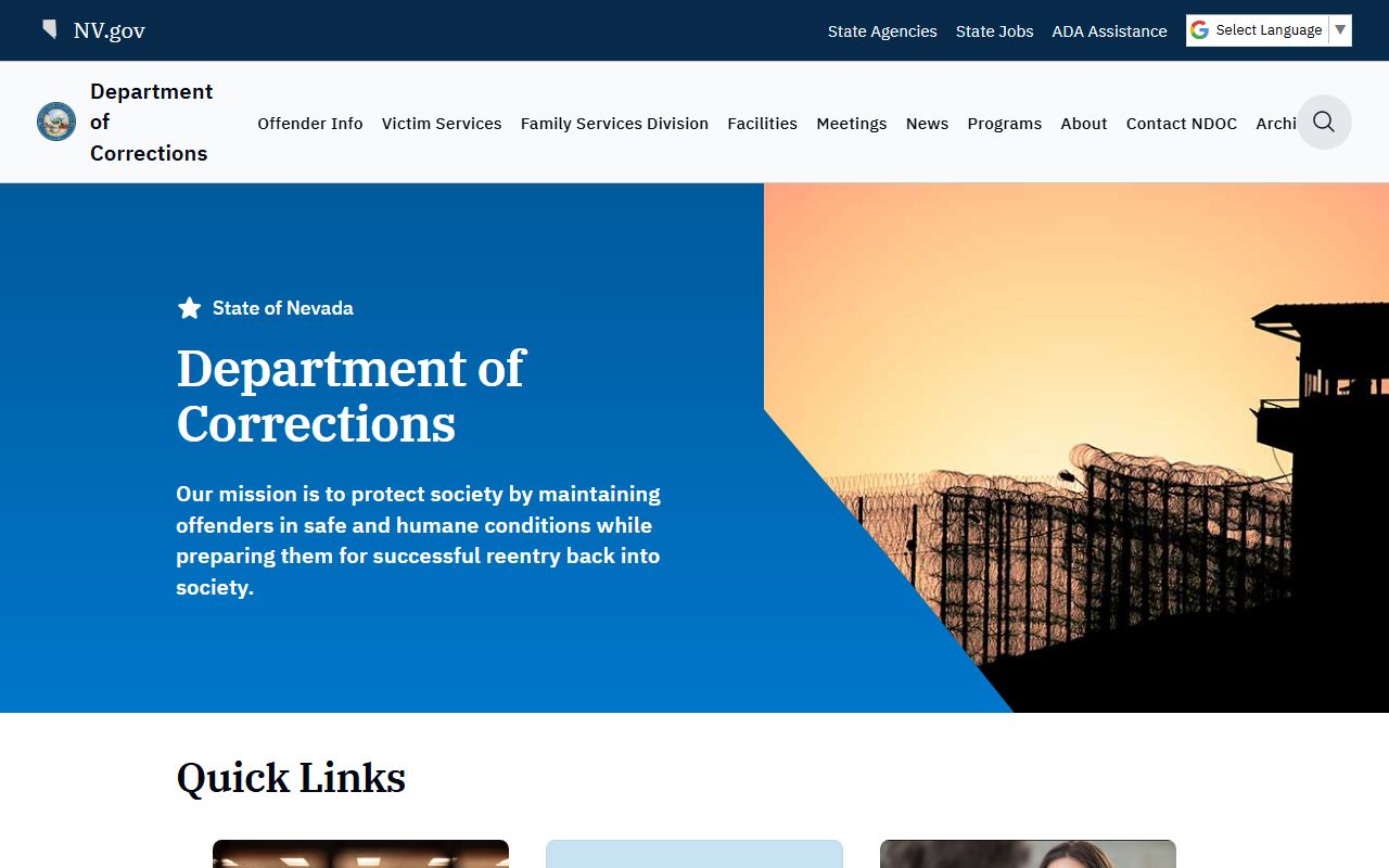 Nevada inmate population NDOC home page