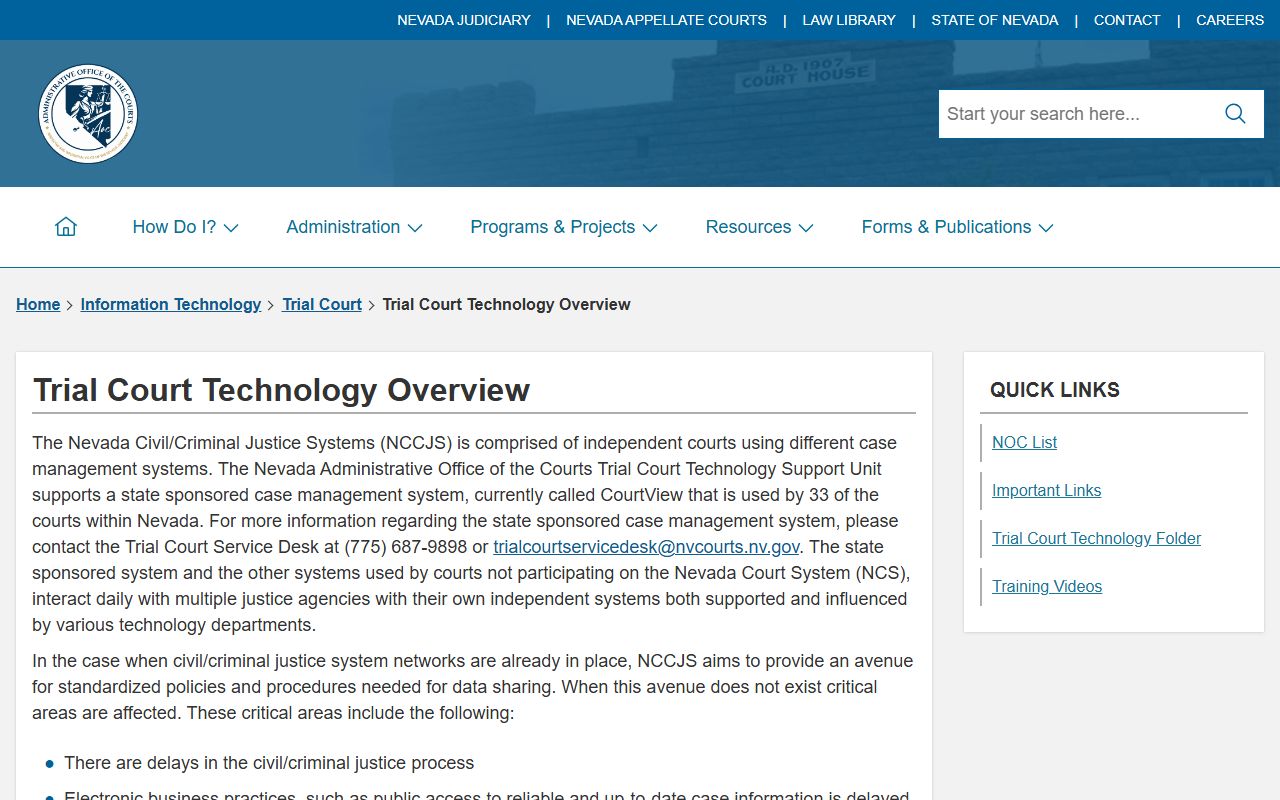 Nevada inmate population trial court technology overview